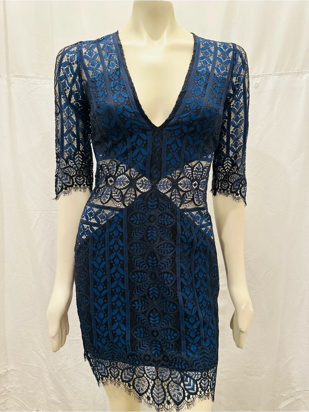 For Love & Lemons Lyla Royal Blue Lace V-Neck Cocktail Dress